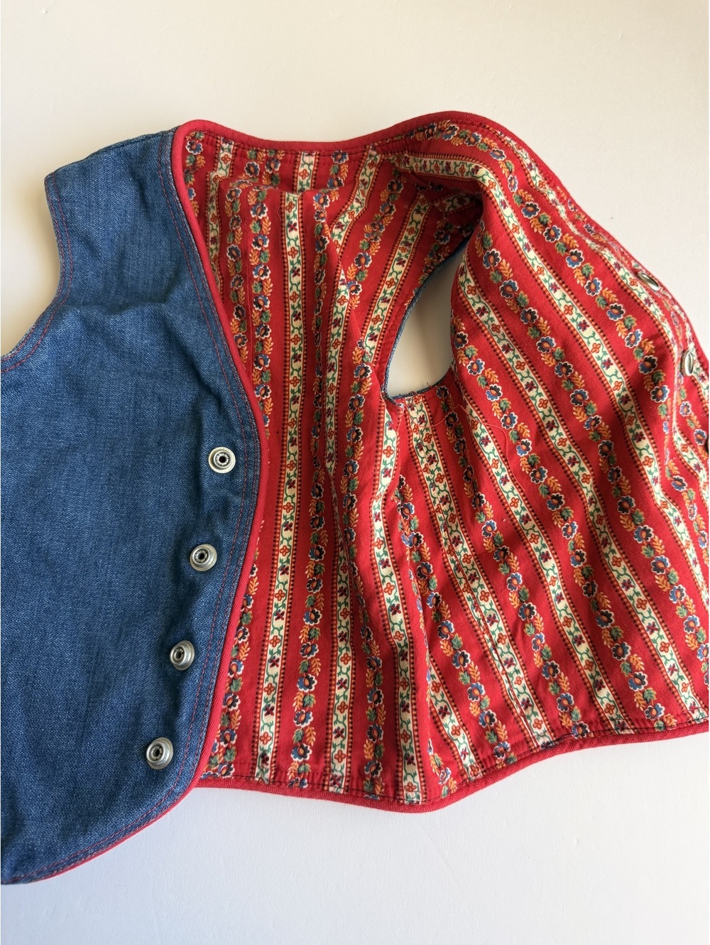 Vintage Denim Vest with Floral Lining and Button Closure 3T